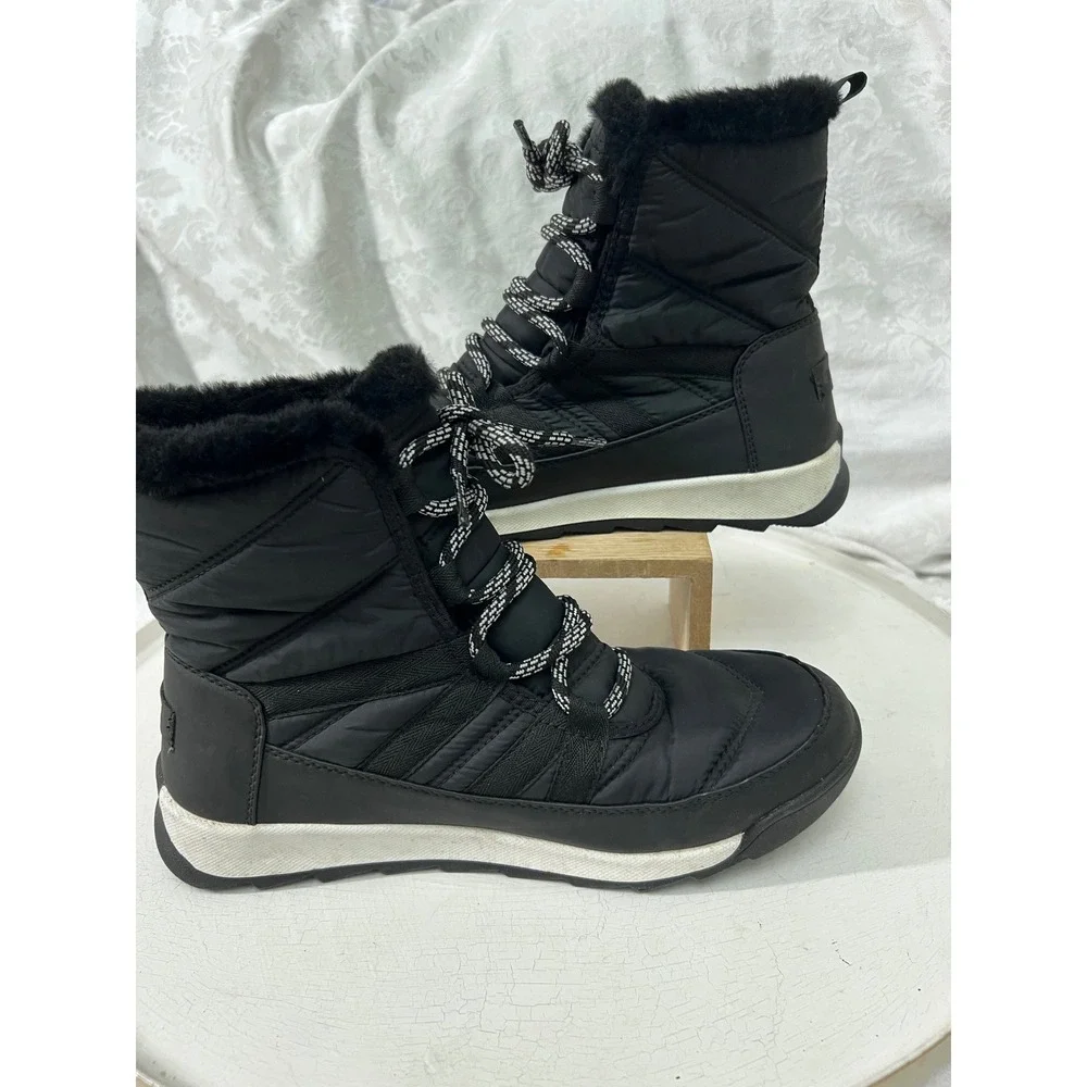 Sorel Whitney II Short Lace Waterproof Black Winter Boots Faux Fur Kids